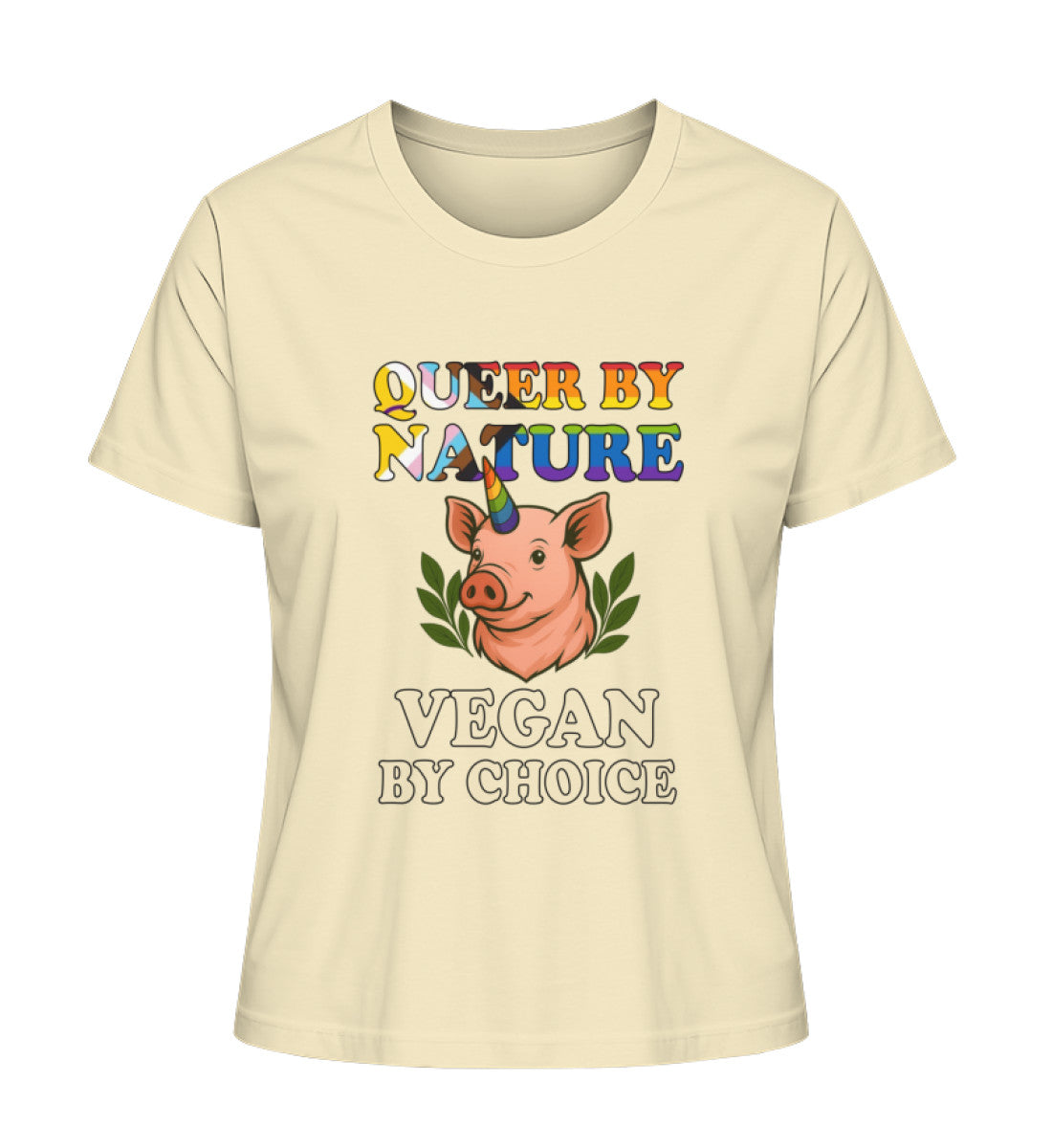 Natural Raw Short-Fit T-Shirt Pig Unicorn – Queer by nature, Vegan by choice - Vegayn