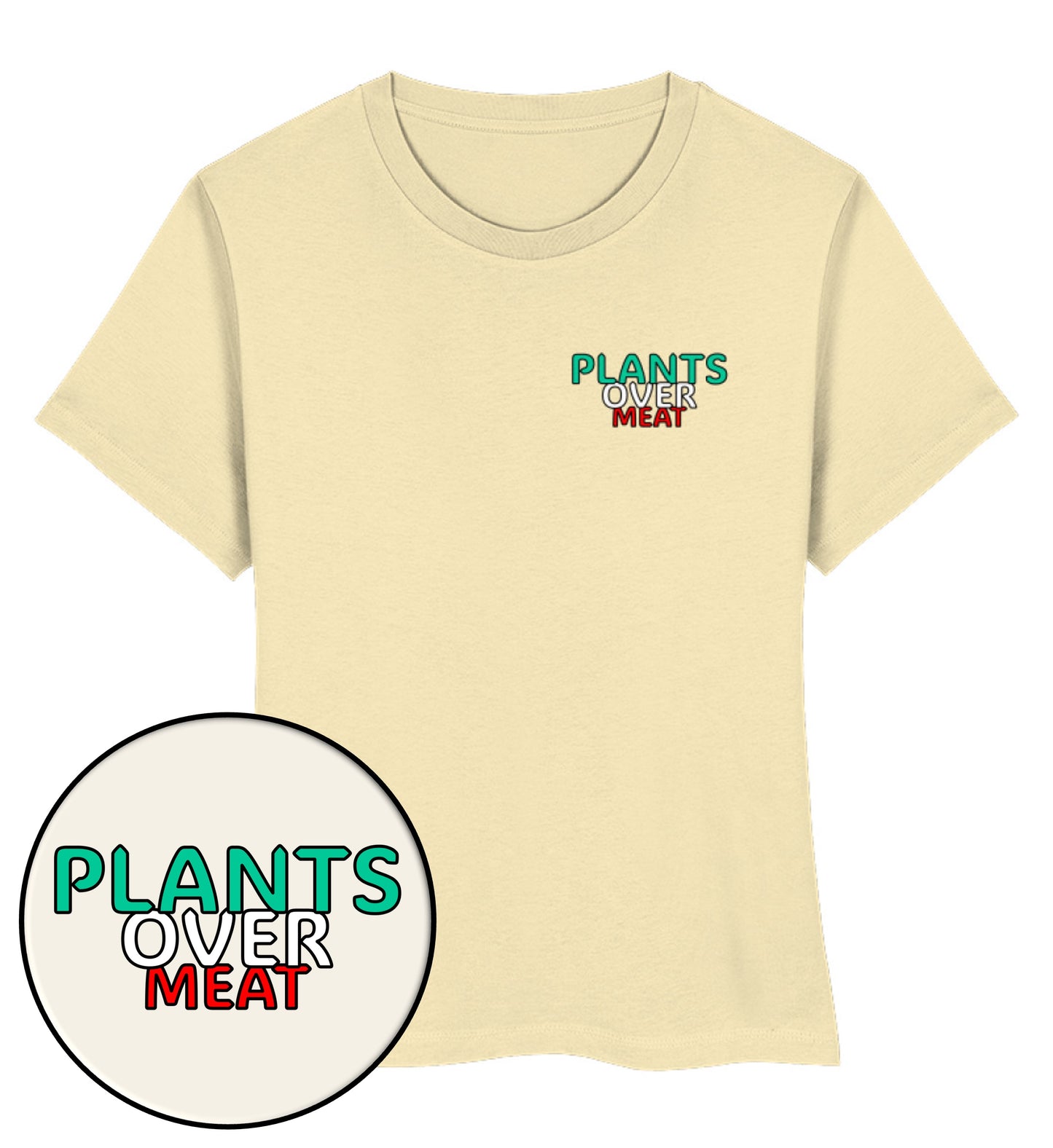 Natural Raw Short-Fit T-Shirt – Plants over meat - Vegayn