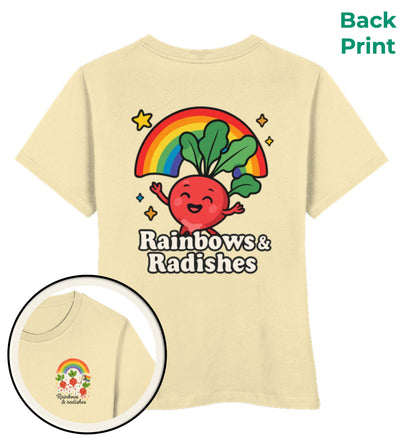Natural Raw Short-Fit T-Shirt – Rainbows & Radishes - Vegayn