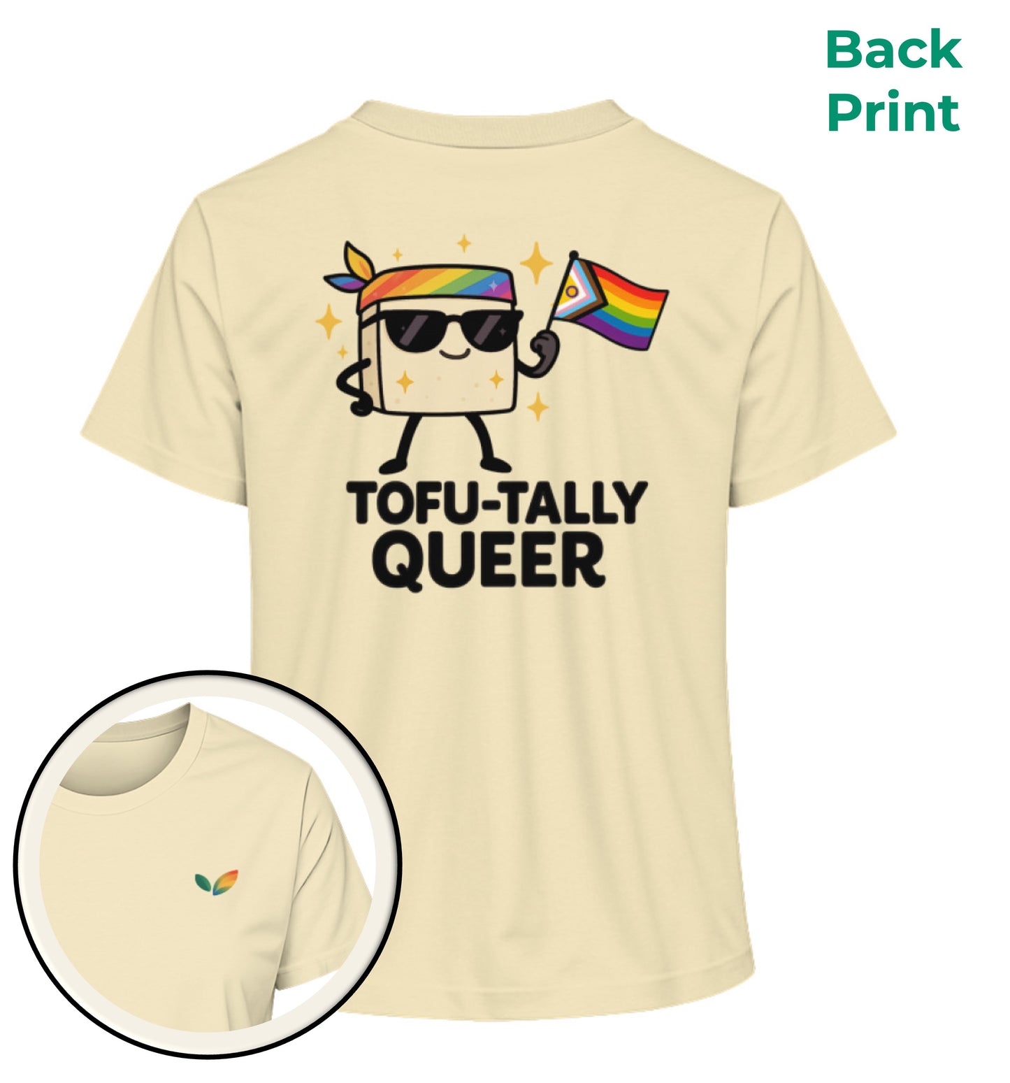 Natural Raw Short-Fit T-Shirt – Tofu-tally queer with bandana - Vegayn