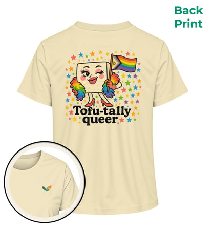 Natural Raw Short-Fit T-Shirt – Tofu-tally queer with boa - Vegayn