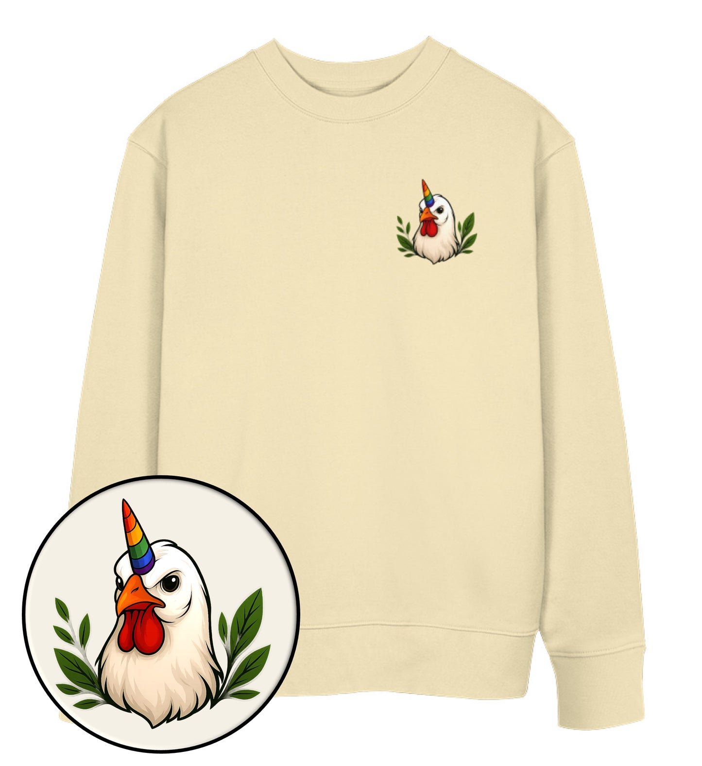 Natural Raw Sweatshirt – Chicken Queercorn - Vegayn