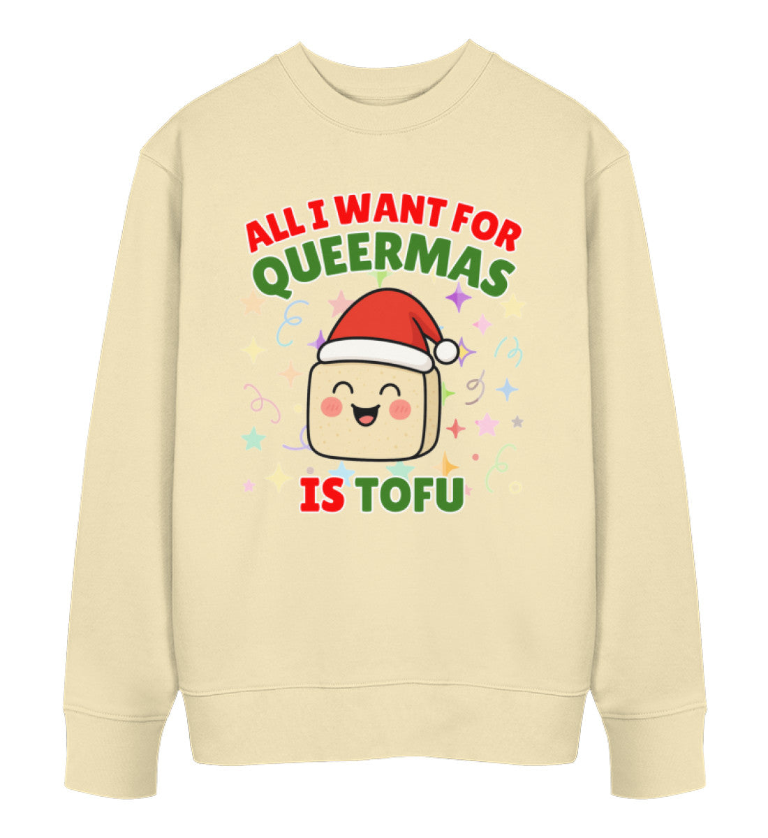 Natural Raw Sweatshirt Christmas – All I want for Queermas is tofu - Vegayn