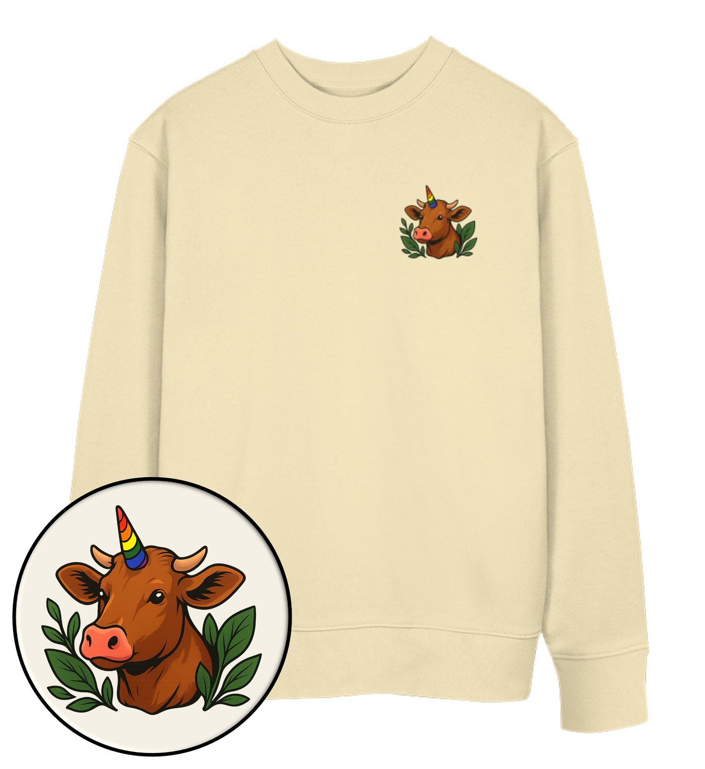 Natural Raw Sweatshirt – Cow Queercorn - Vegayn