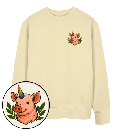 Natural Raw Sweatshirt – Pig Queercorn - Vegayn