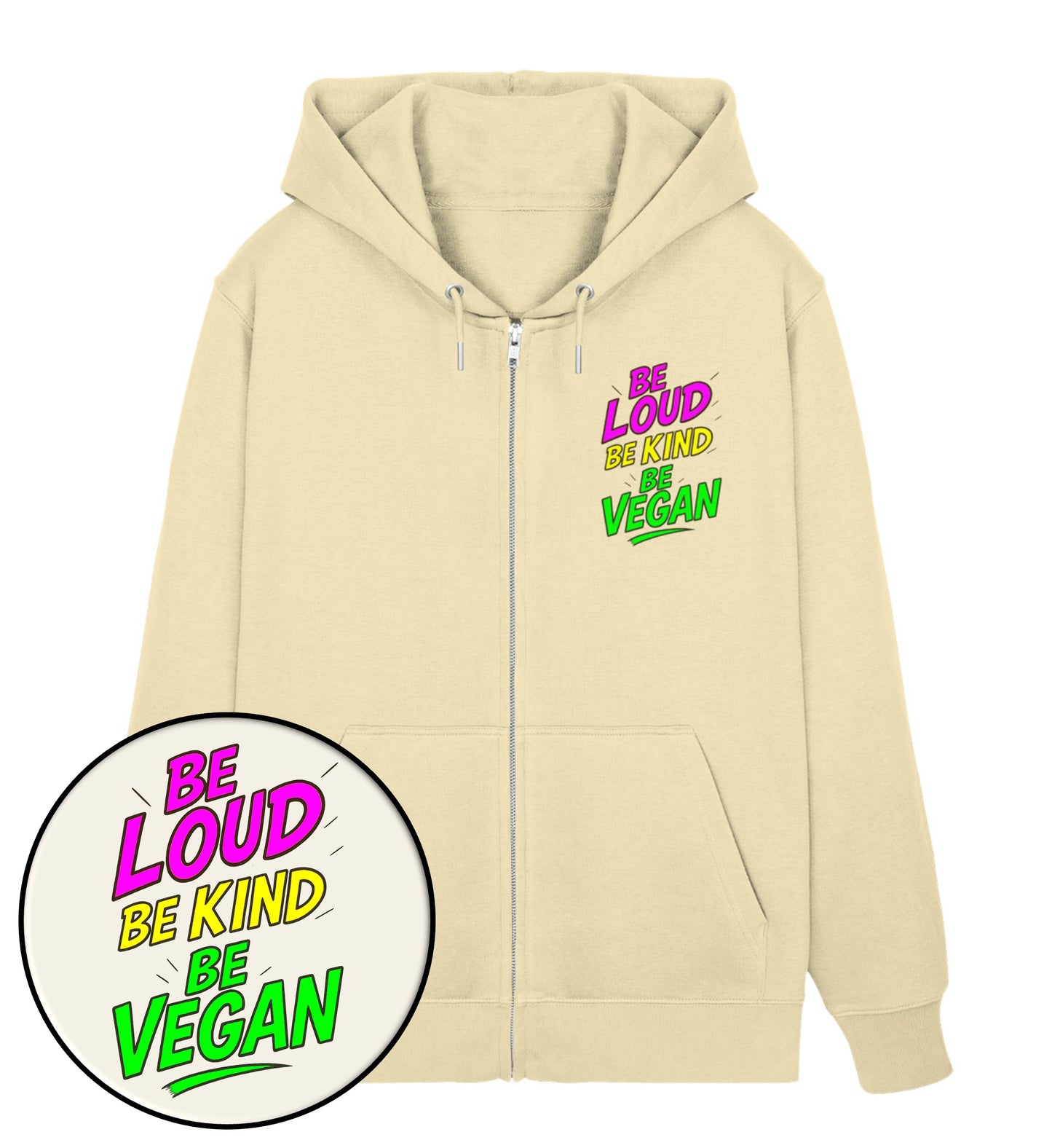 Natural Raw Zipper Hoodie – Be loud, be kind, be vegan - Vegayn