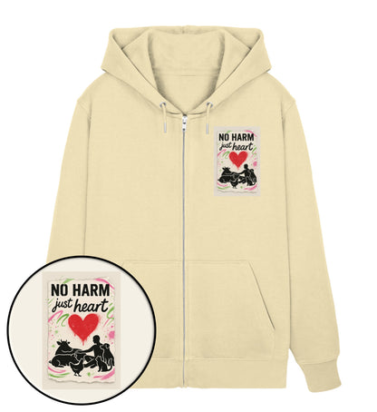 Natural Raw Zipper Hoodie – No harm, just heart - Vegayn