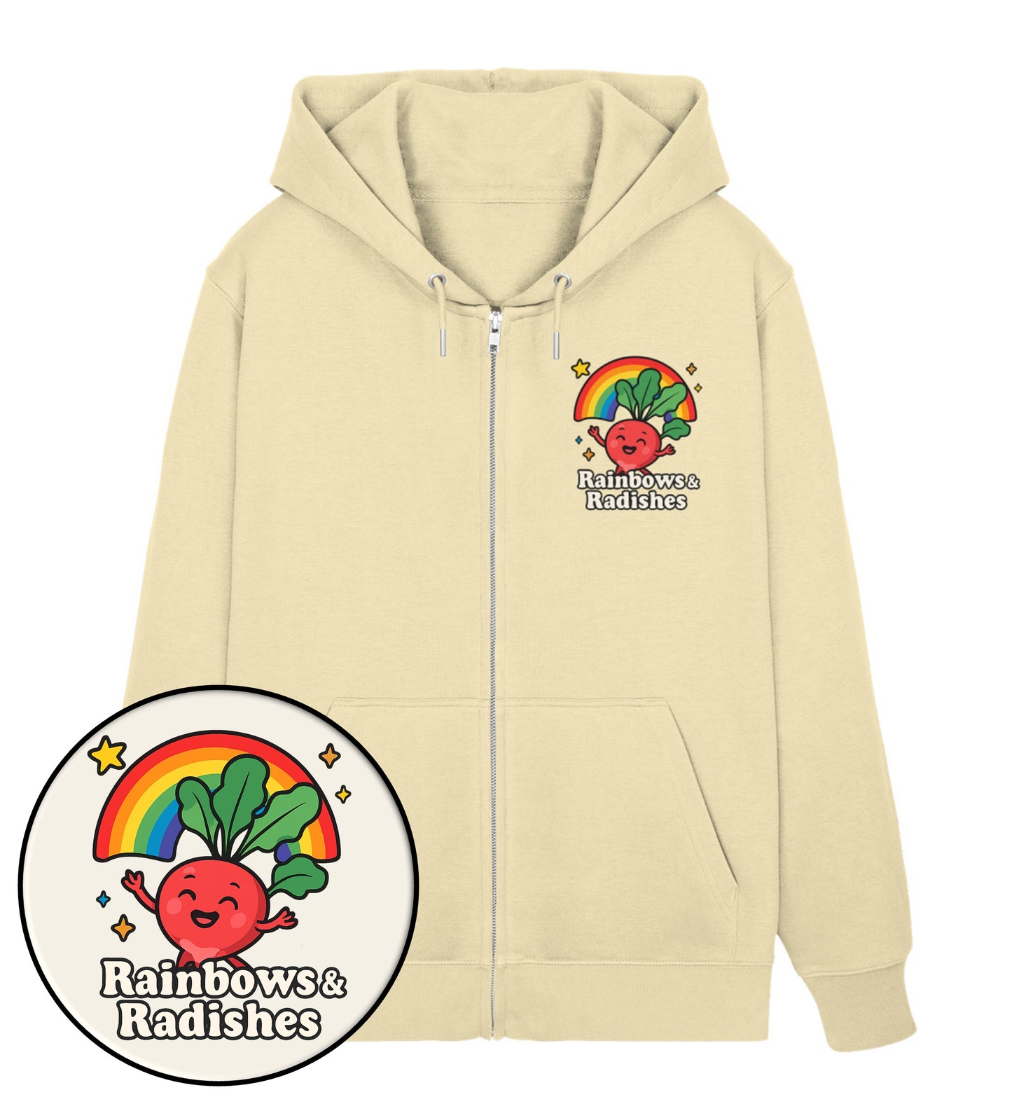 Natural Raw Zipper Hoodie – Rainbows & Radishes - Vegayn
