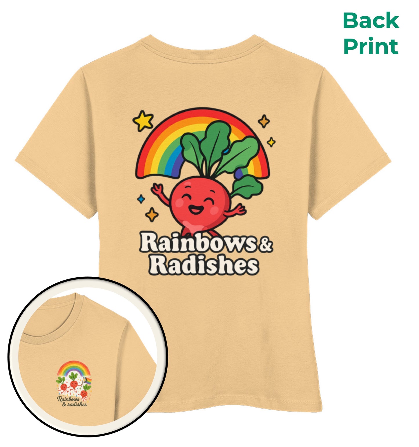 Nispero Short-Fit T-Shirt – Rainbows & Radishes - Vegayn