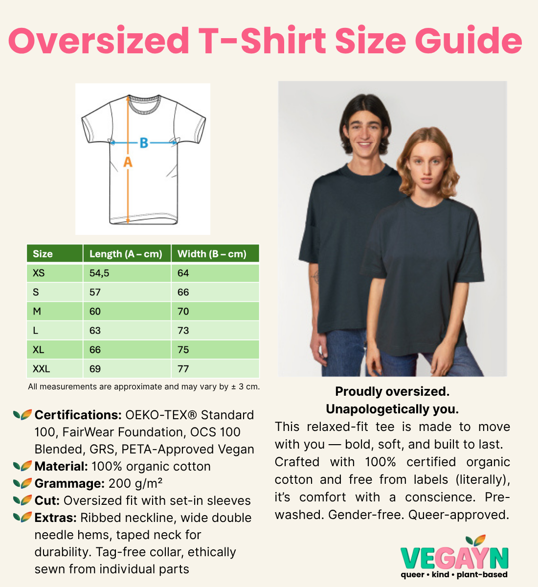 Oversized T-Shirt Size Guide - Vegayn