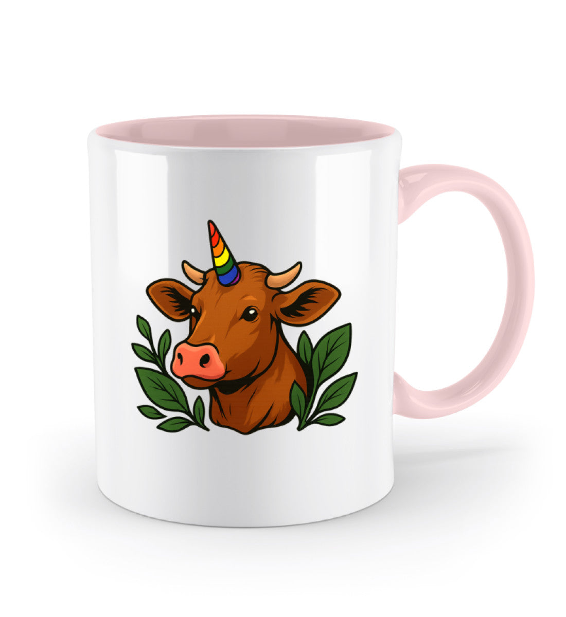 Pastel Pink Two-coloured Mug – Cow Unicorn - Vegayn