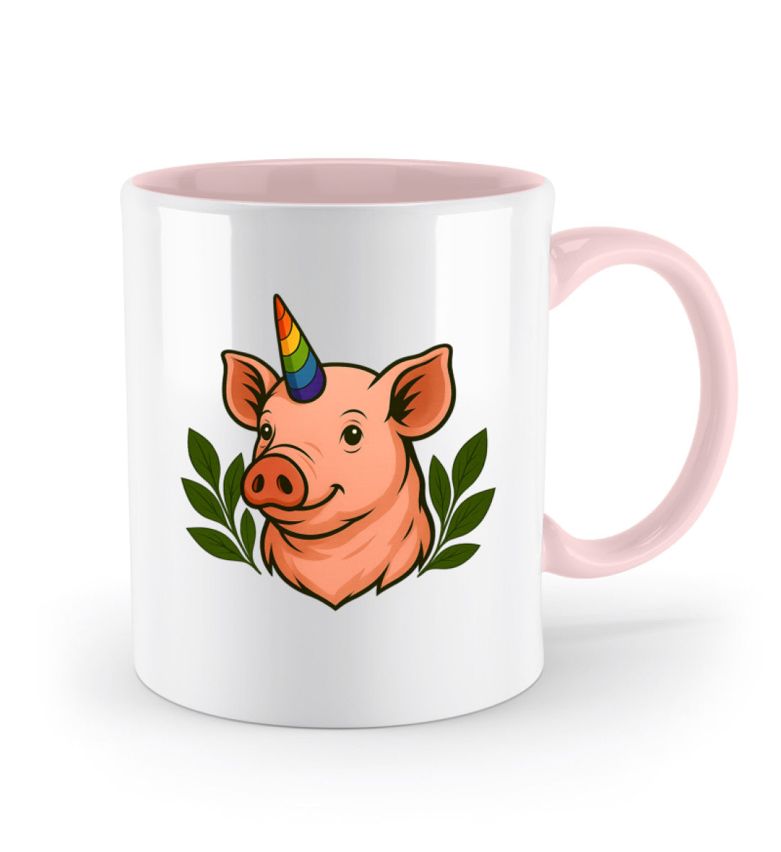 Pastel Pink Two-coloured Mug – Pig Unicorn - Vegayn