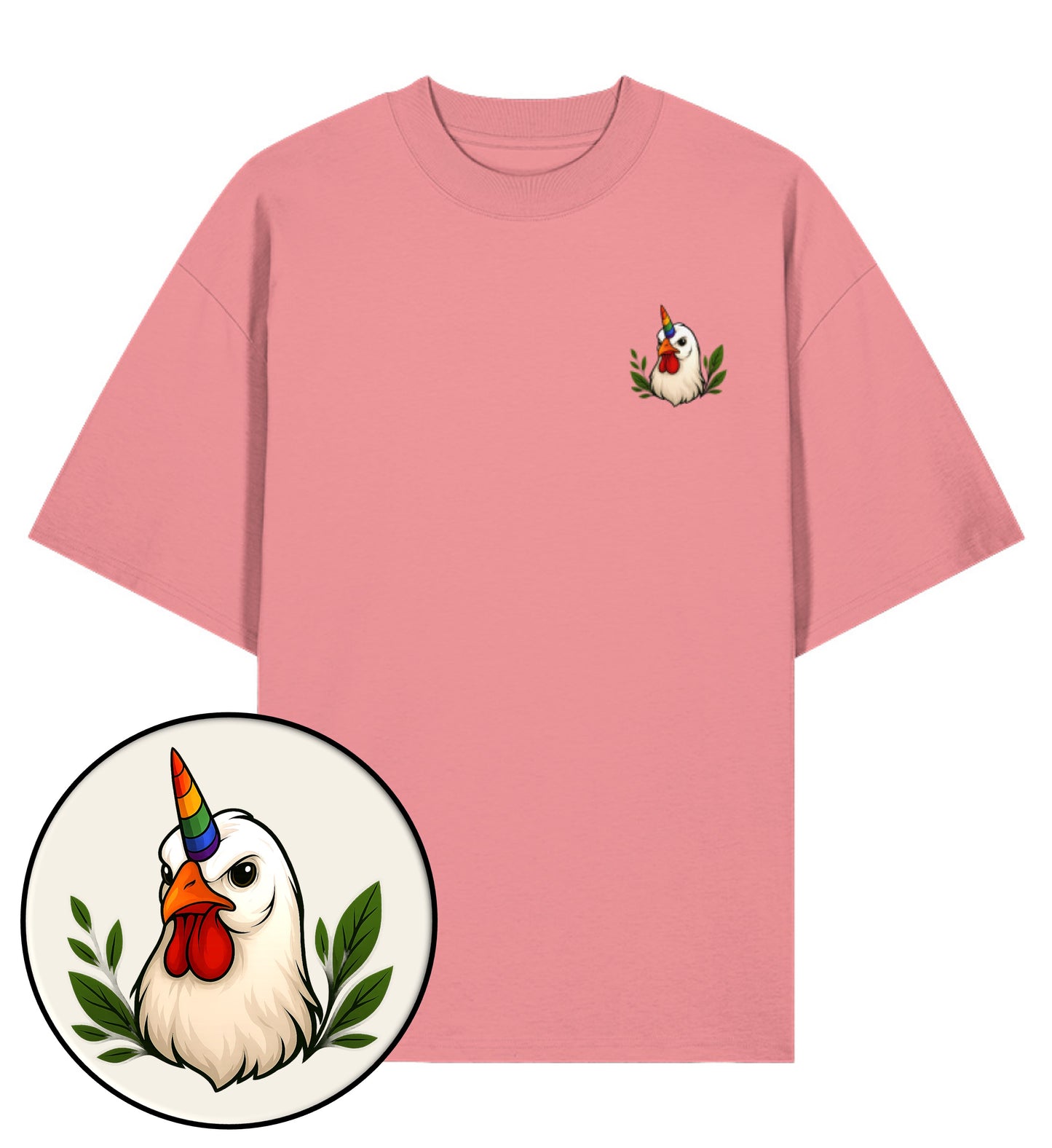 Pink Joy Oversized T-Shirt – Chicken Queercorn - Vegayn