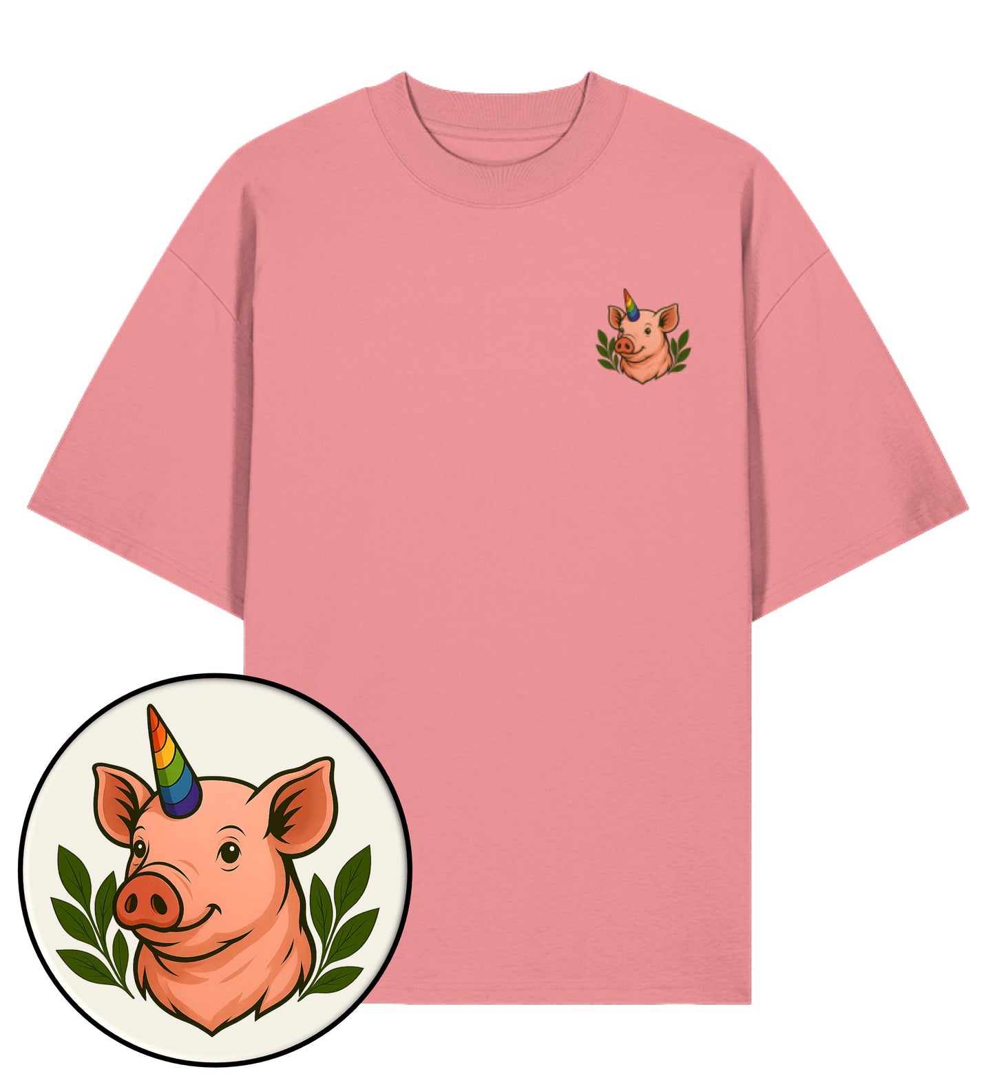 Pink Joy Oversized T-Shirt – Pig Queercorn - Vegayn