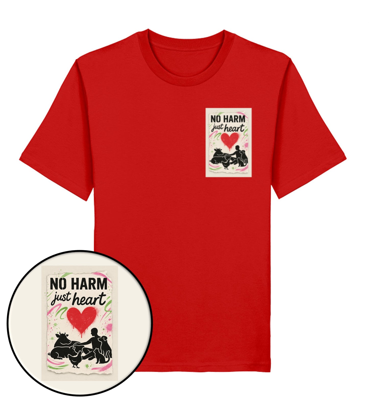 Red Classic T-Shirt – No harm, just heart - Vegayn