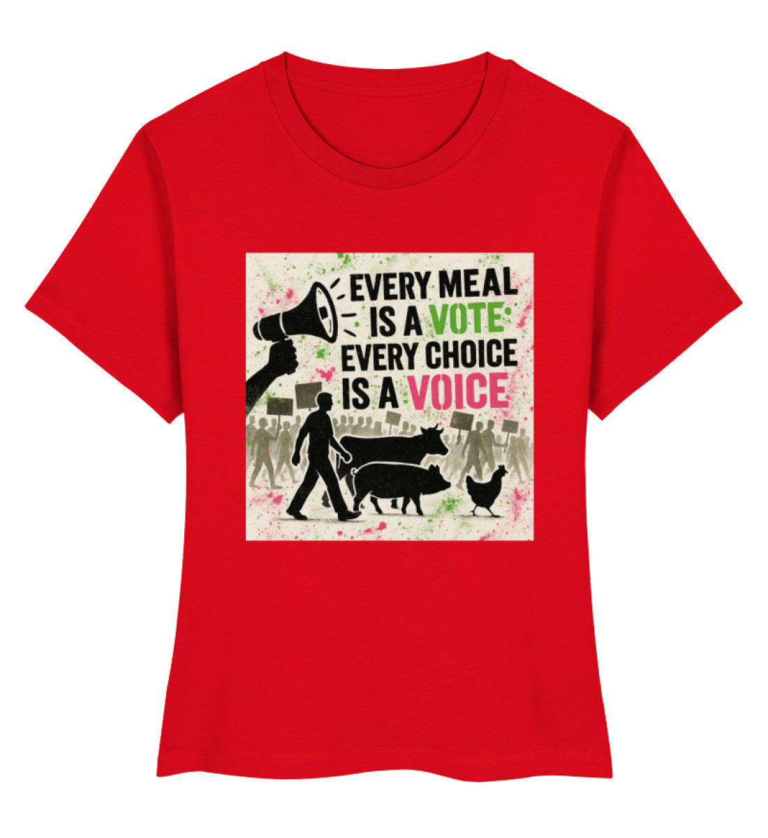 Red Short-Fit T-Shirt – Every meal is a vote. Every choice is a voice. - Vegayn