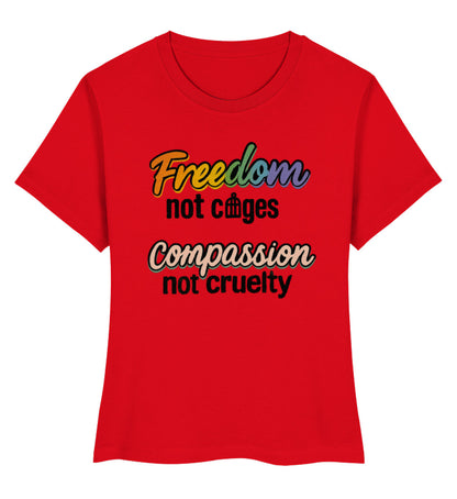 Red Short-Fit T-Shirt – Freedom, not cages – Compassion, not cruelty - Vegayn