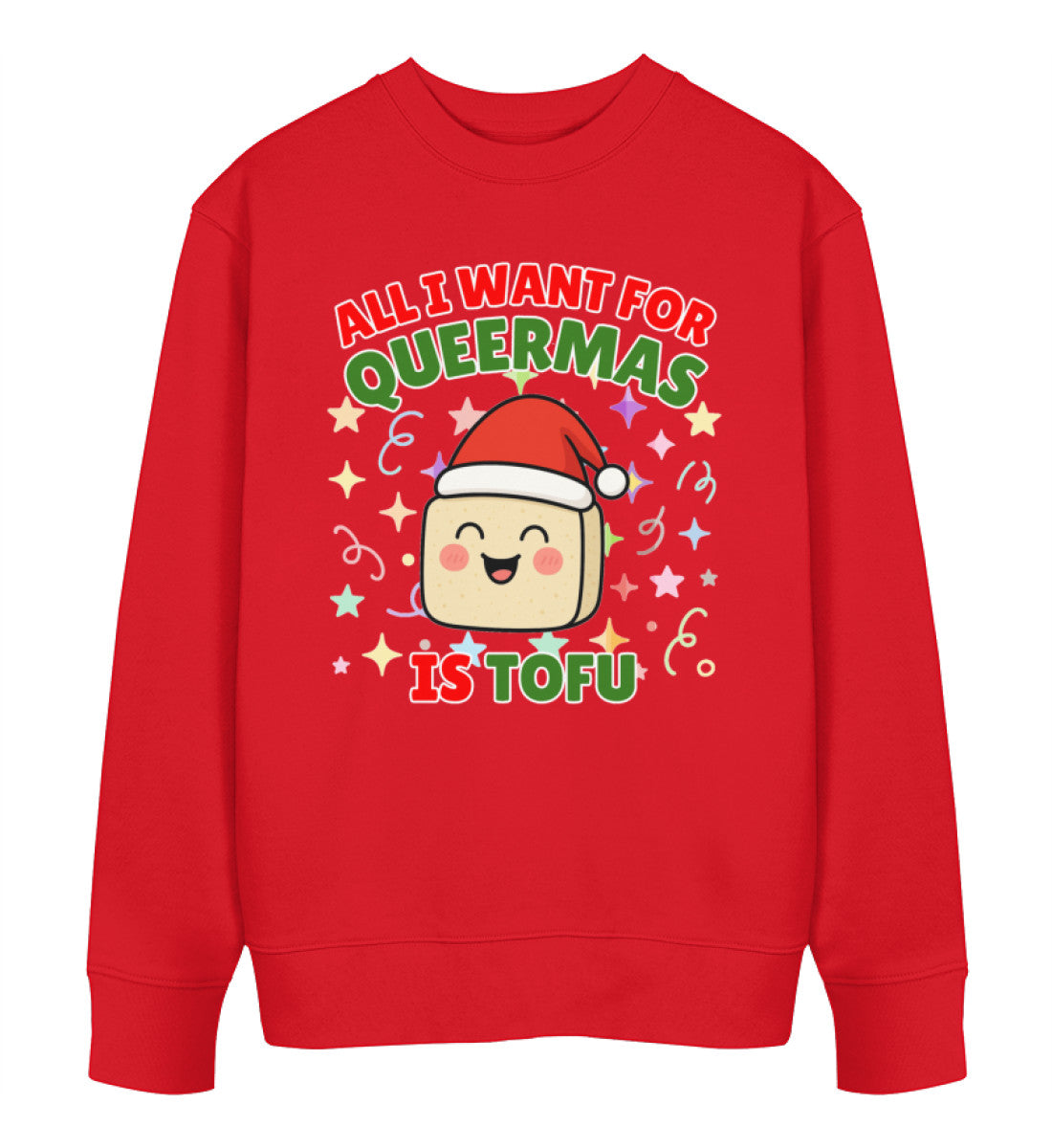 Red Sweatshirt Christmas – All I want for Queermas is tofu - Vegayn