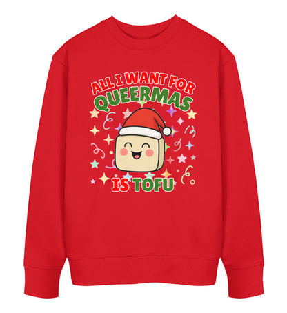 Red Sweatshirt Christmas – All I want for Queermas is tofu - Vegayn