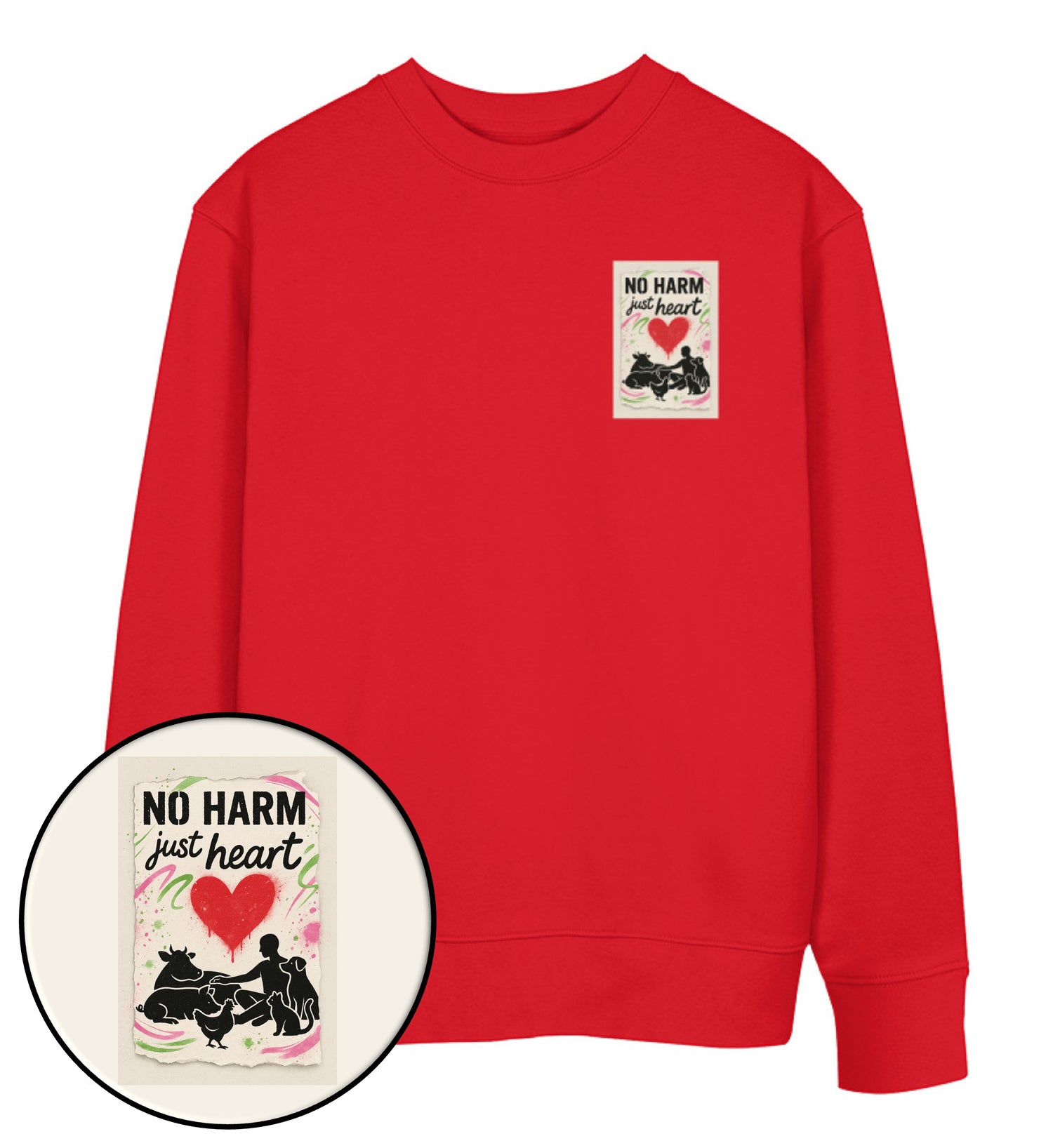 Red Sweatshirt – No harm, just heart - Vegayn