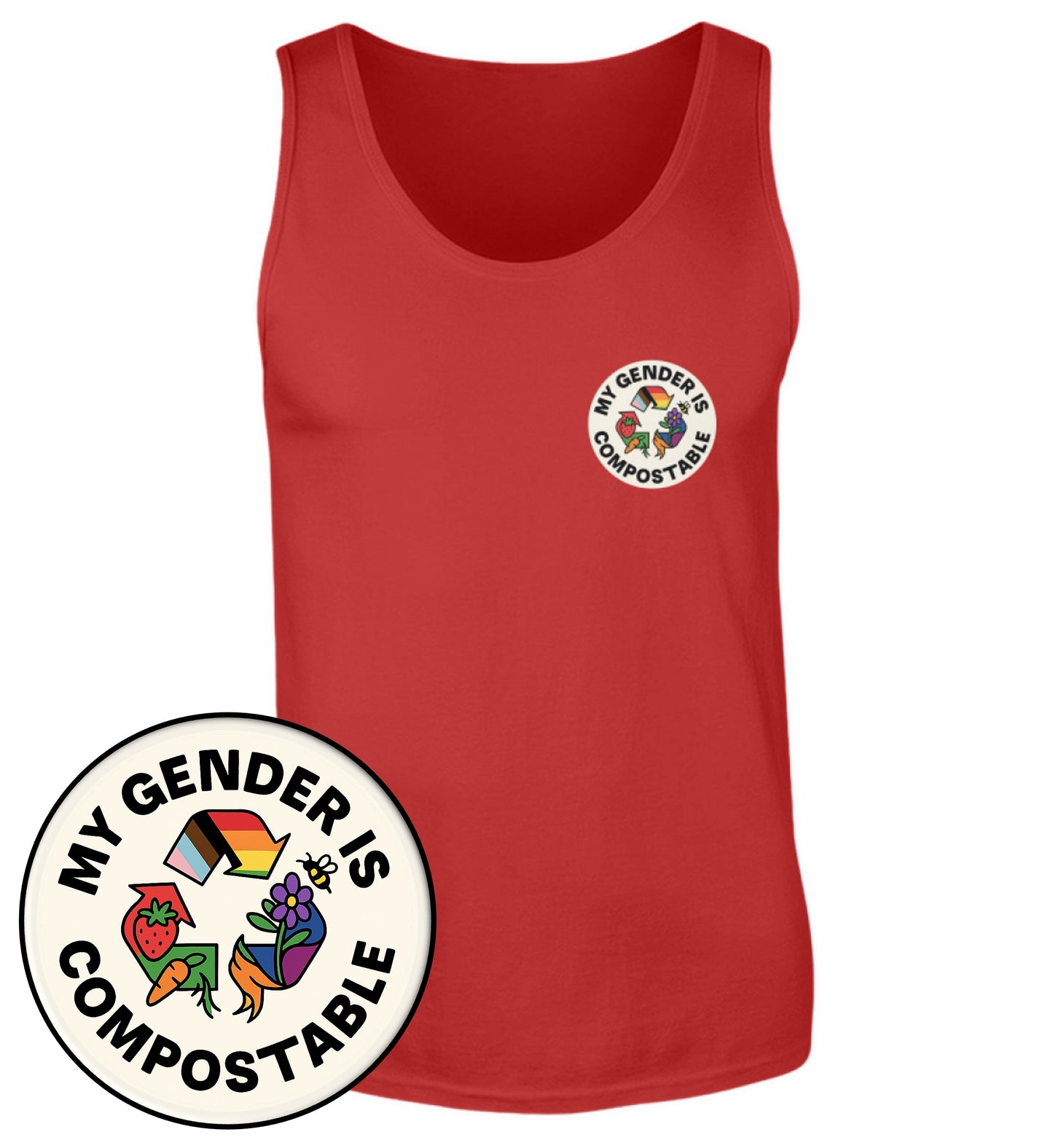 Red Tank Top – My gender is compostable - Vegayn