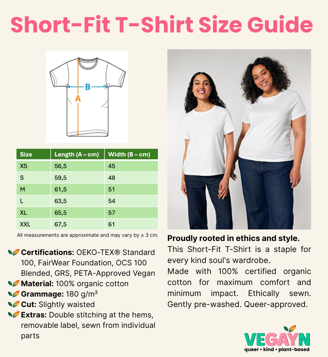 Short-Fit T-Shirt Size Guide - Vegayn