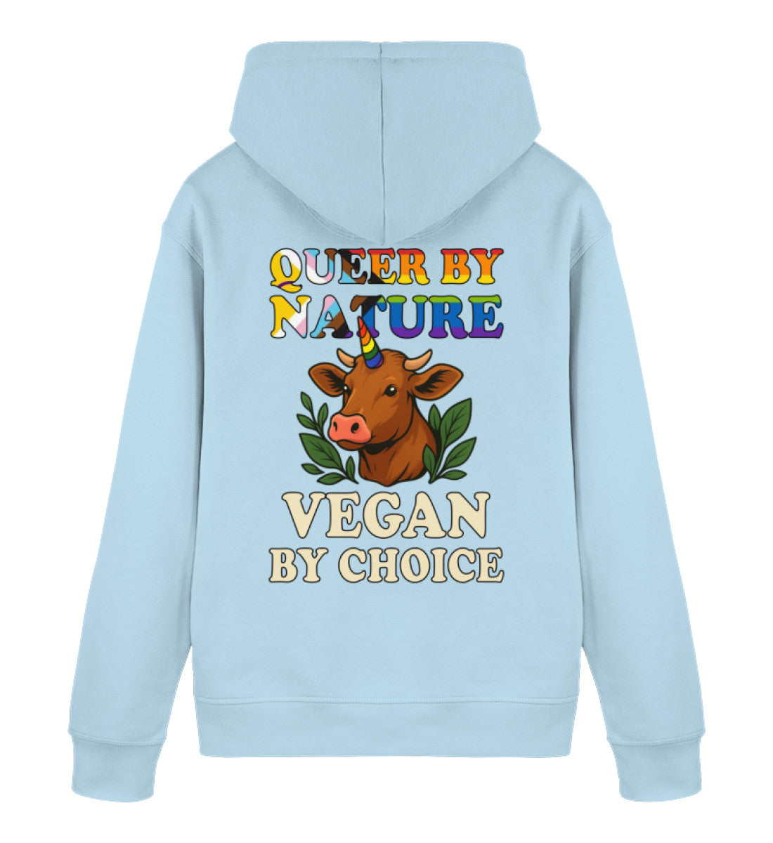 Sky Blue Hoodie Cow Queercorn – Queer by nature, Vegan by choice - Vegayn