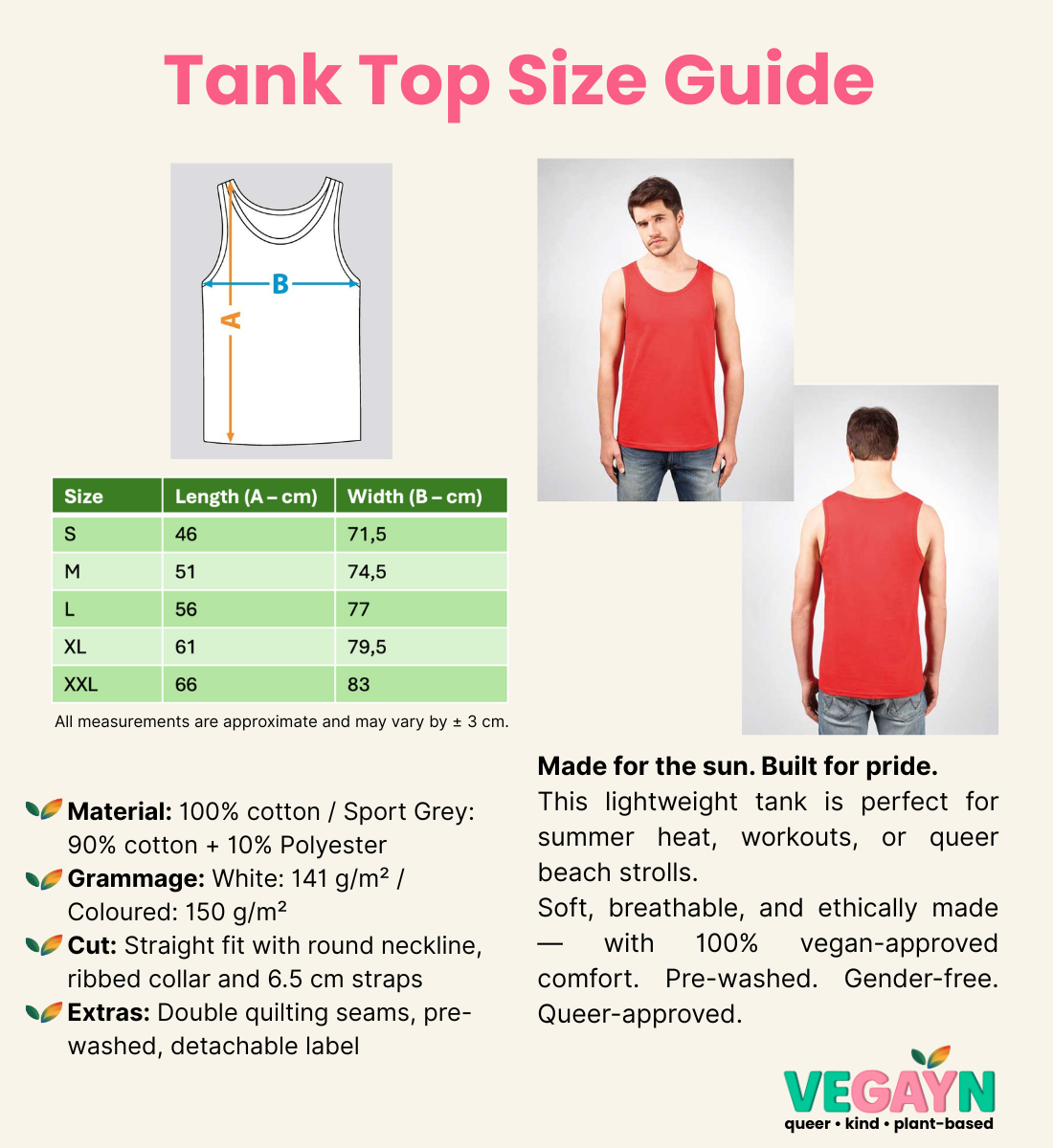 Tank Top Size Guide - Vegayn