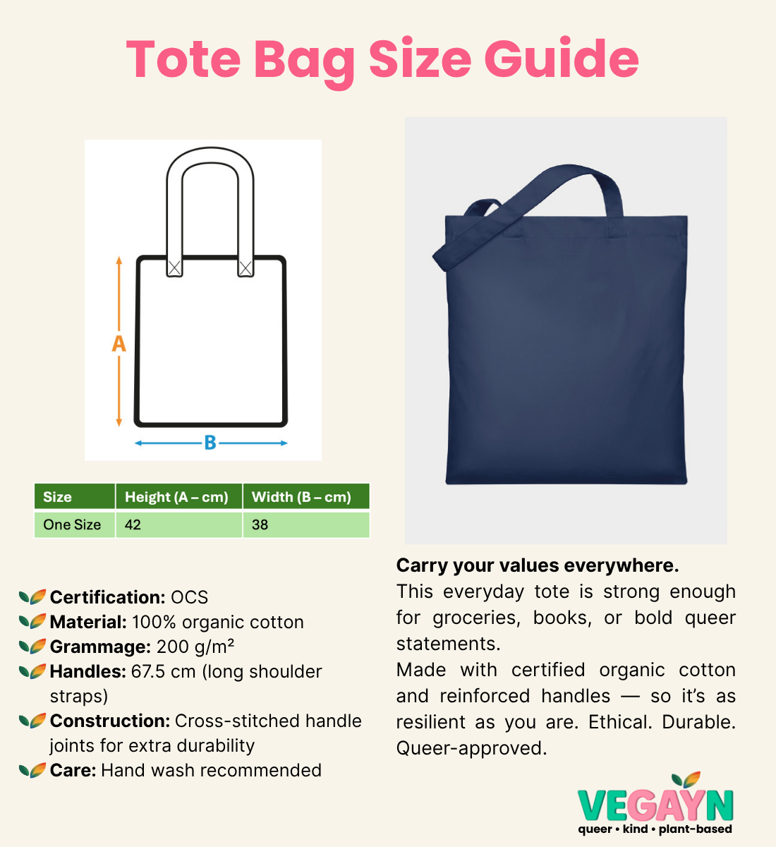 Tote Bag Size Guide - Vegayn