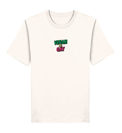 Vintage White Classic T-Shirt Embroidery – Vegan & Gay - Vegayn