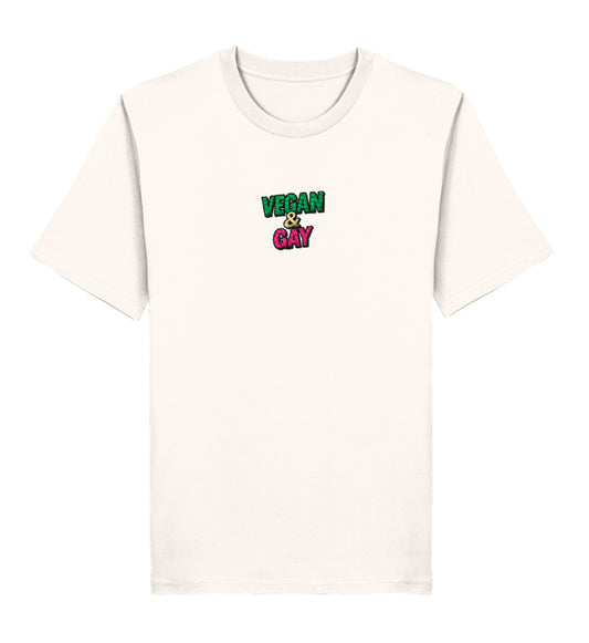 Vintage White Classic T-Shirt Embroidery – Vegan & Gay - Vegayn