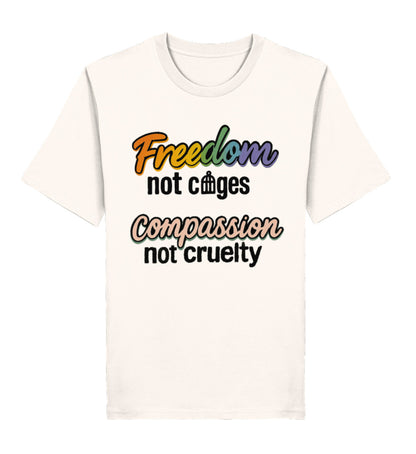 Vintage White Classic T-Shirt – Freedom, not cages – Compassion, not cruelty - Vegayn