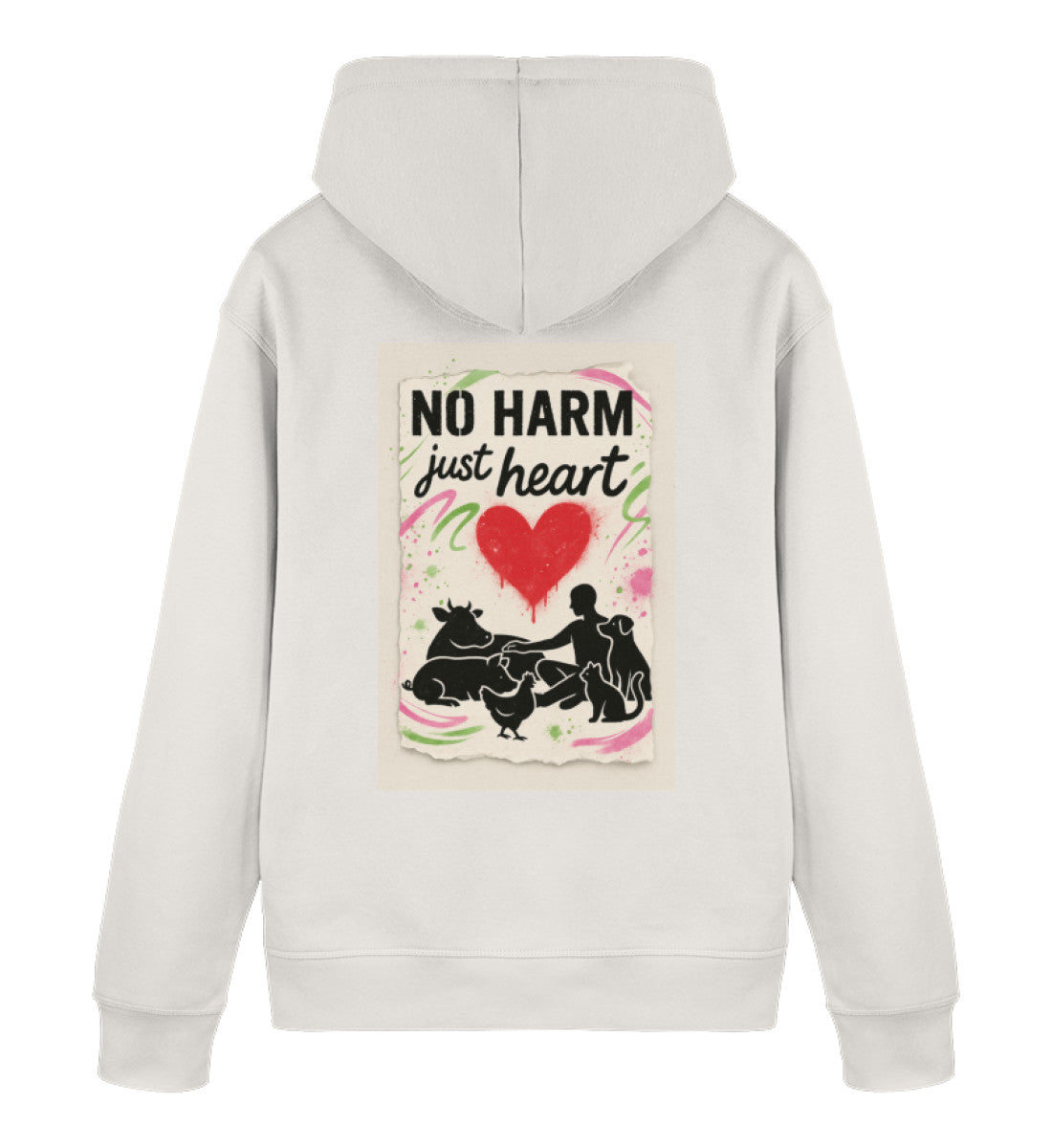 Vintage White Hoodie – No harm, just heart - Vegayn