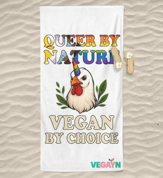 White Beach Towel Chicken Unicorn – Queer by nature, Vegan by choice - Vegayn