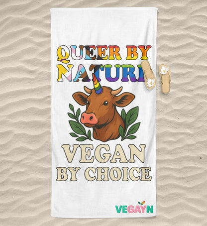 White Beach Towel Cow Unicorn – Queer by nature, Vegan by choice - Vegayn