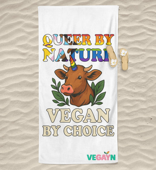 White Beach Towel Cow Unicorn – Queer by nature, Vegan by choice - Vegayn