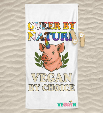 White Beach Towel Pig Unicorn – Queer by nature, Vegan by choice - Vegayn