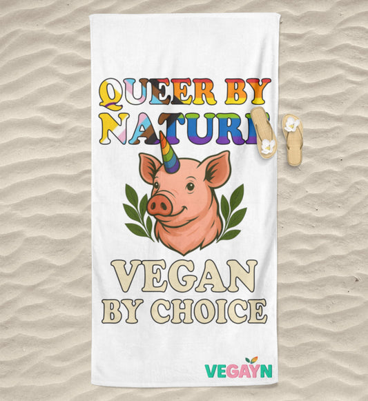 White Beach Towel Pig Unicorn – Queer by nature, Vegan by choice - Vegayn