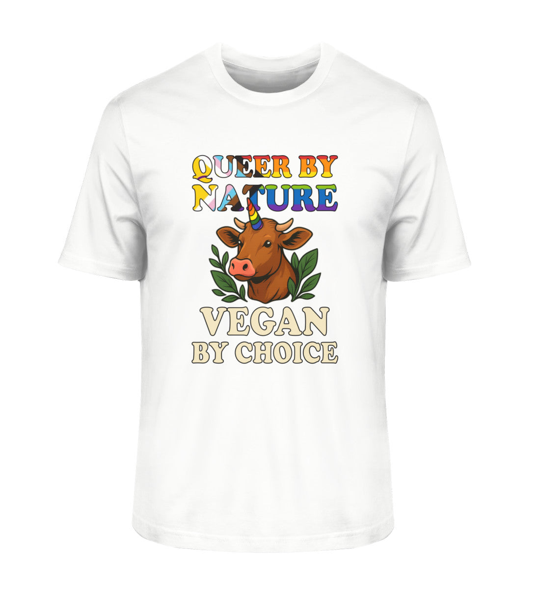 White Classic T-Shirt Cow Unicorn – Queer by nature, Vegan by choice - Vegayn