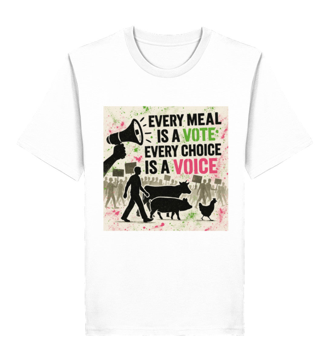 White Classic T-Shirt – Every meal is a vote. Every choice is a voice. - Vegayn