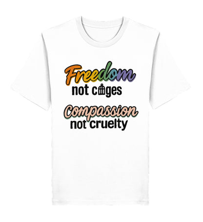 White Classic T-Shirt – Freedom, not cages – Compassion, not cruelty - Vegayn