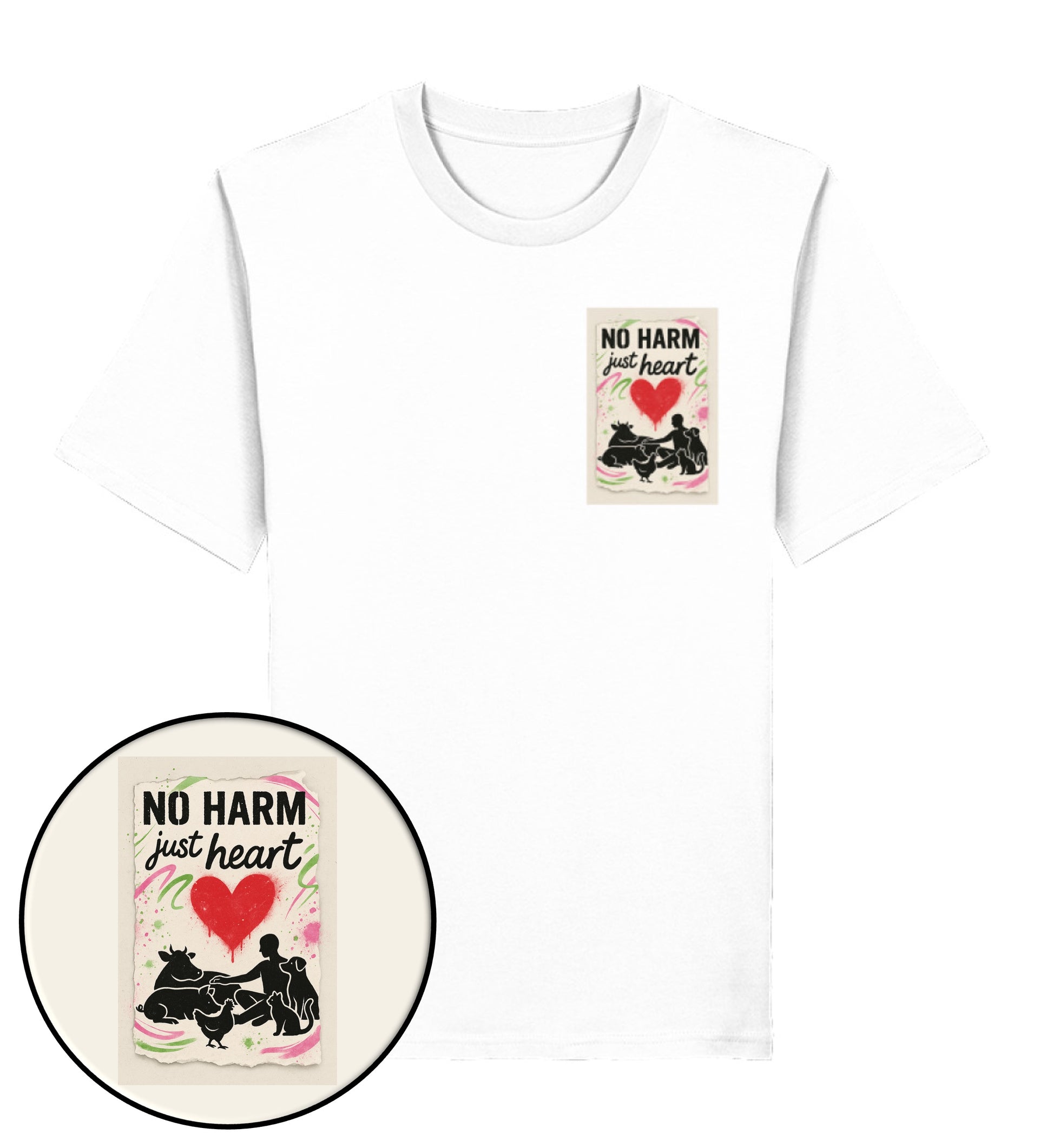 White Classic T-Shirt – No harm, just heart - Vegayn