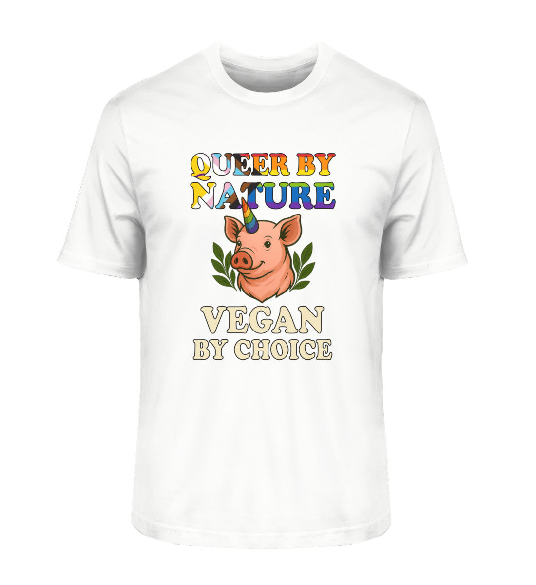 White Classic T-Shirt Pig Unicorn – Queer by nature, Vegan by choice - Vegayn