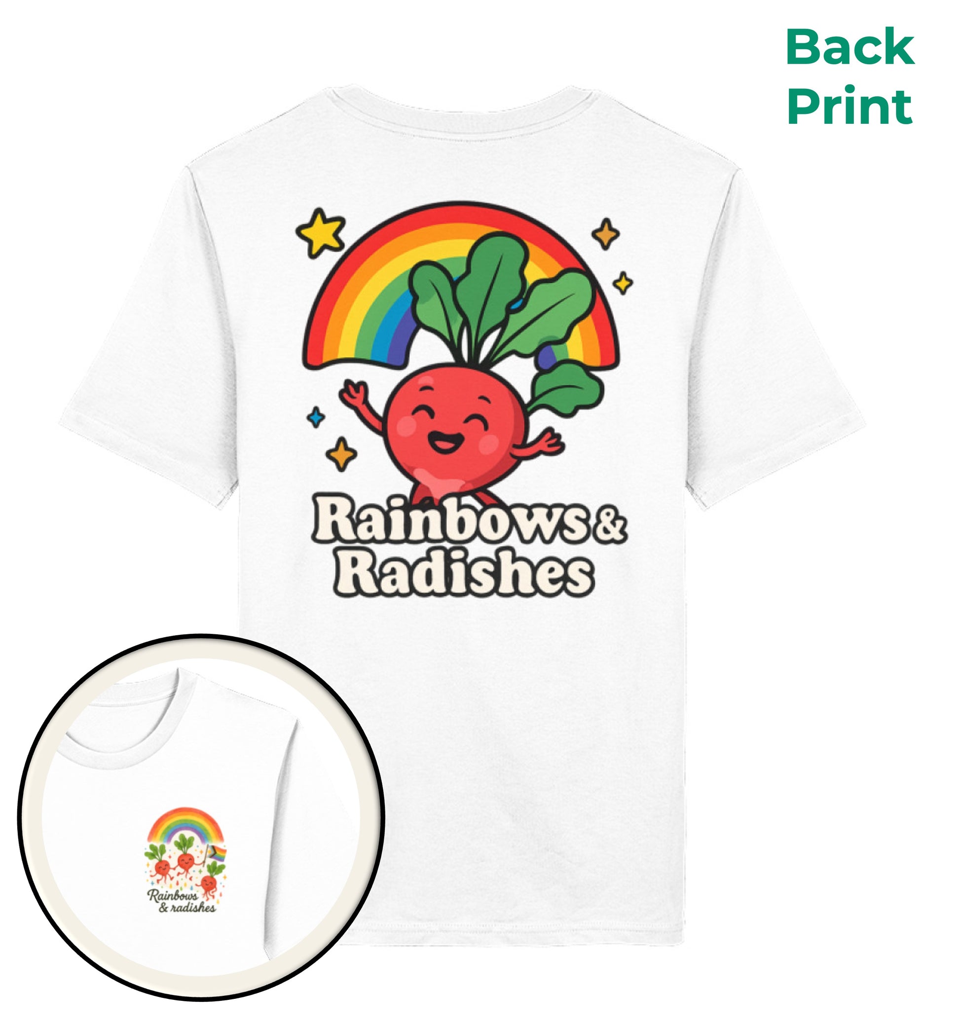 White Classic_T-Shirt Rainbows Radishes - Vegayn