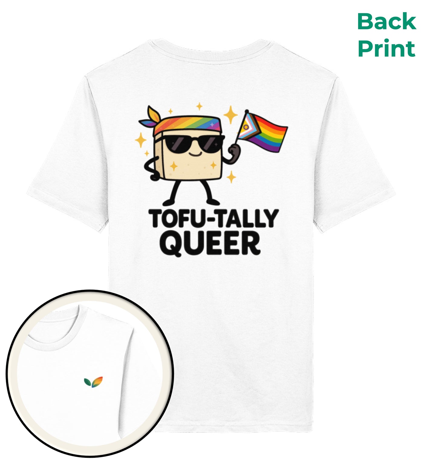 White Classic T-Shirt – Tofu-tally queer with bandana - Vegayn