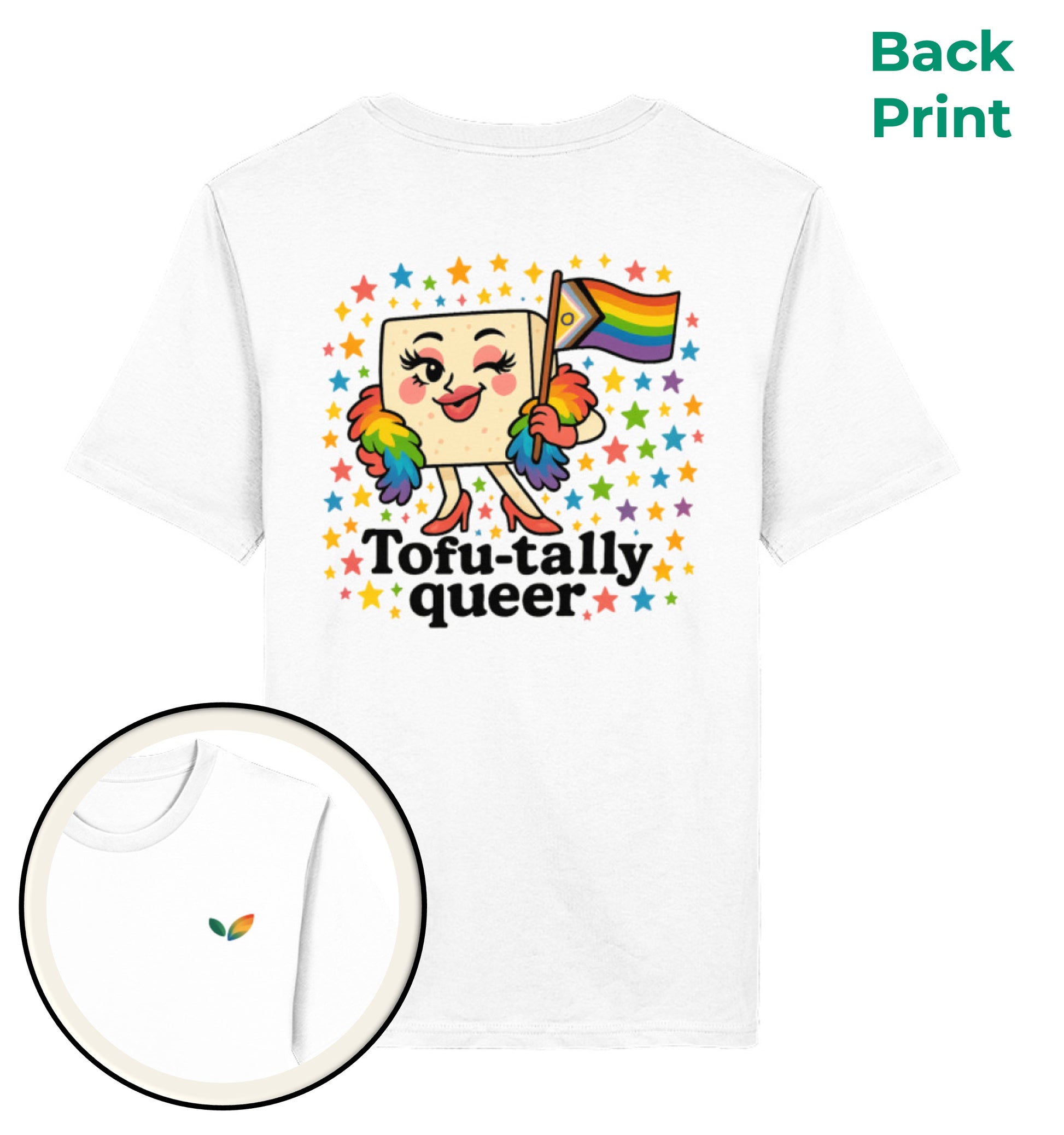 White Classic T-Shirt – Tofu-tally queer with boa - Vegayn