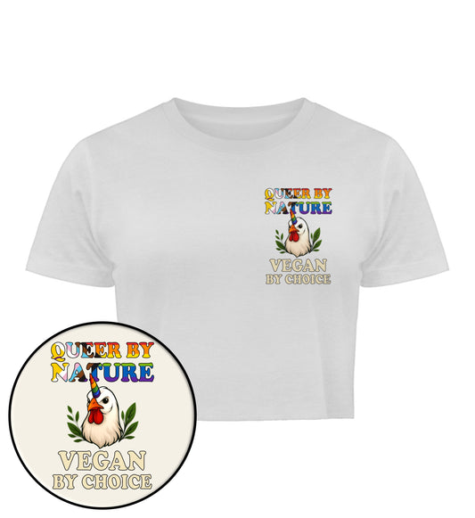 White Cropped T-Shirt Chicken Queercorn – Queer by nature, Vegan by choice - Vegayn
