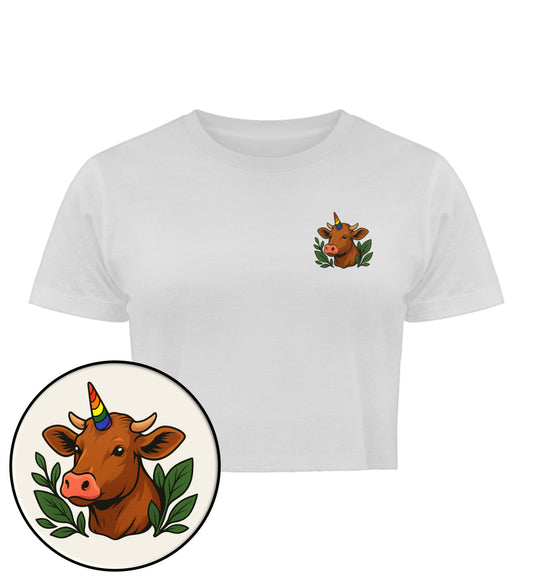 White Cropped T-Shirt – Cow Queercorn - Vegayn