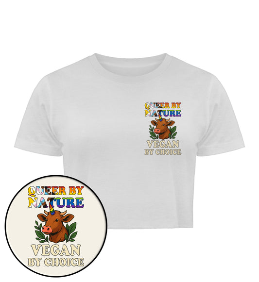White Cropped T-Shirt Cow Queercorn – Queer by nature, Vegan by choice - Vegayn