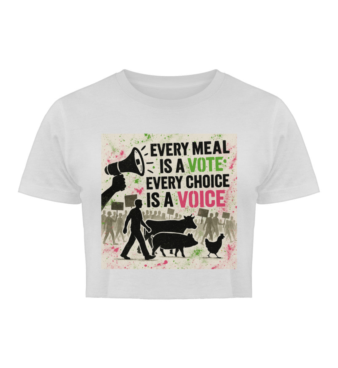 White Cropped T-Shirt – Every meal is a vote. Every choice is a voice. - Vegayn